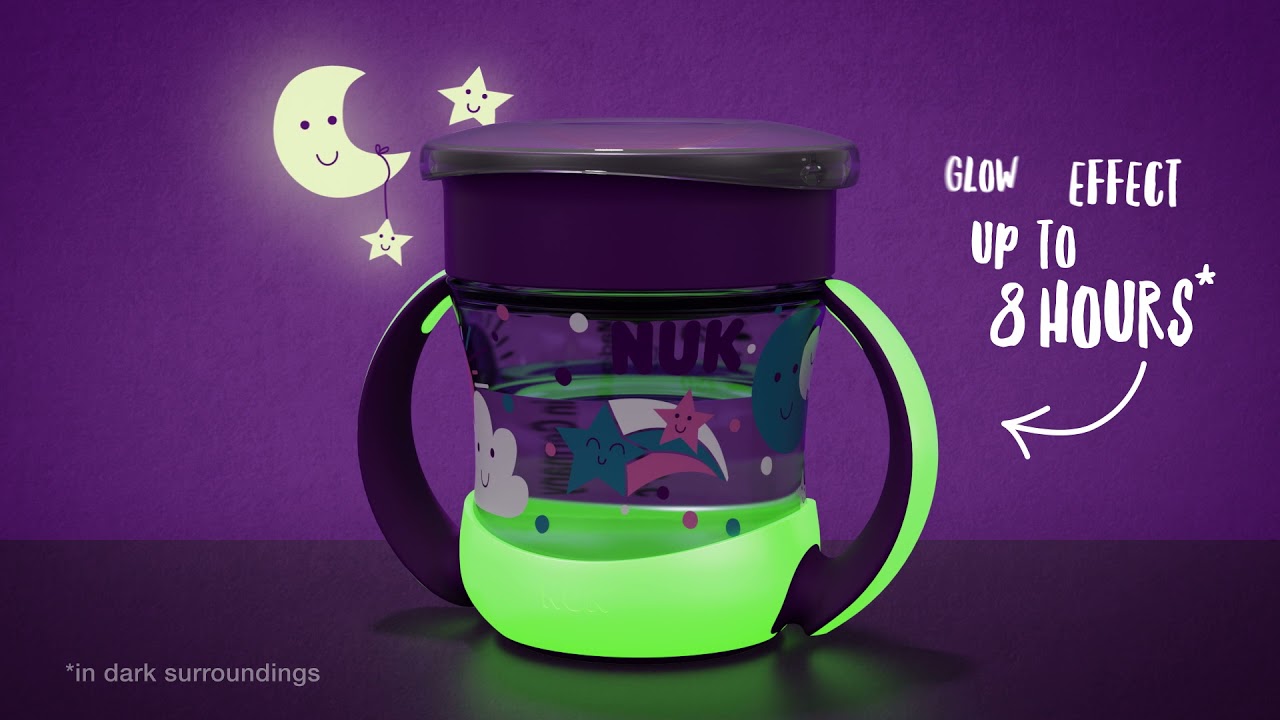 Чаша NUK - Evolution, Mini Magic Cup, Glow in the Dark, 6+ месеца, 160 ml, Синя