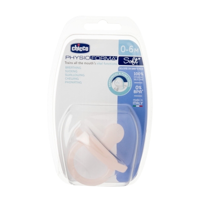 Силиконова залъгалка Chicco - Physio Soft, Момиче, 0-6 m