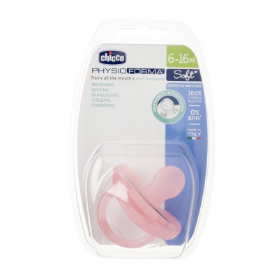 Силиконова залъгалка Chicco - Physio Soft, Момиче, 6-16 m