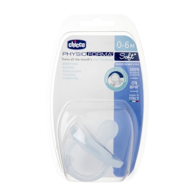 Силиконова залъгалка Chicco - Physio Soft, Момче, 0-6 m