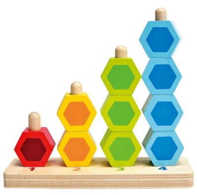 Дървена играчка за нанизване Hape - Разноцветни форми, 11 части