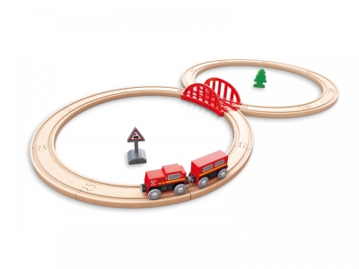 Игрален комплект Hape - Железопътна осмица, 19 части