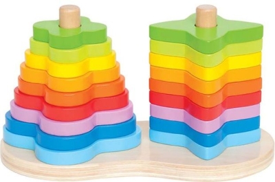 Дървен комплект Hape - Цветни форми за нанизване, Дъга