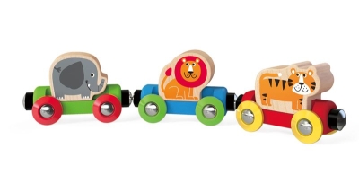 Дървено влакче с животинки Hape - Пътешествие в джунглата