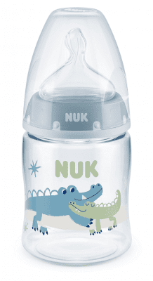 Шише със силиконов биберон Nuk First Choice - Temperature control, PP, 150 ml, Крокодили