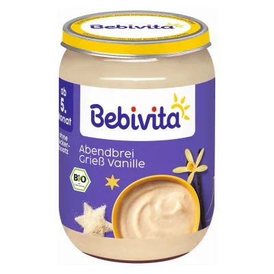 Био млечна каша Bebivita - Лека нощ, Грис с Банан и Какао, 190 g
