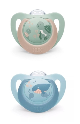 Силиконови залъгалки NUK - First Choice, с декорация Костенурка & Кит, 6-18 m, 2 броя