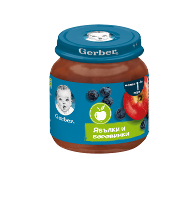 Пюре Nestle GERBER - Ябълки и боровинки, 125 g