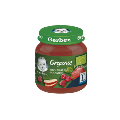 Пюре Nestle GERBER Organic - Ябълки и малини, 125 g