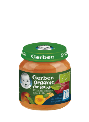 Пюре Nestle GERBER Organic for baby - Ябълка, кайсия, праскова, 125 g