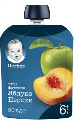 Пюре Nestle GERBER - Пауч ябълка и праскова, 90 g