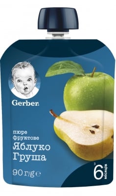 Пюре Nestle GERBER - Пауч ябълка и круша, 90 g