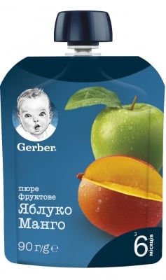Пюре Nestle GERBER - Пауч ябълка и манго, 90 g