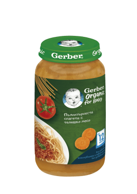 Пюре Nestle GERBER Organic for baby - Пълнозърнести спагети с телешко месо, 250 g