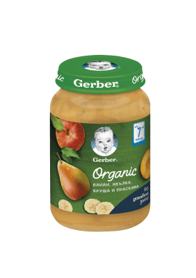 Пюре Nestle GERBER Organic - Банан, ябълка, круша и праскова, 190 g