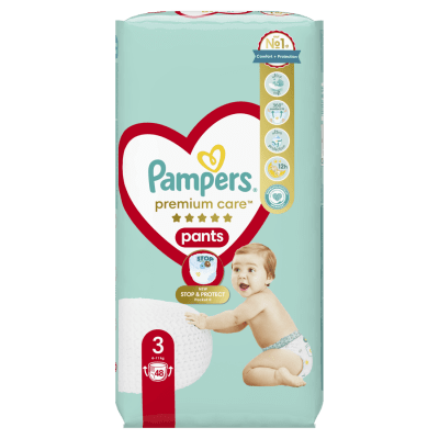 Бебешки пелени гащи Pampers - Premium Care 3, 48 броя