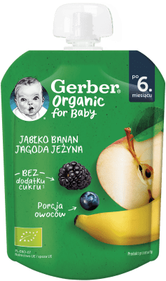 Пюре Nestle GERBER Organic for baby - Пауч ябълка, банан, боровинка, къпина, 80 g