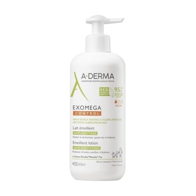 Емолиентено мляко за суха и атопична кожа A-Derma - Exomega Control, 400 ml