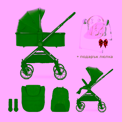 Комбинирана количка с реверсивна дръжка 2 в 1 Lorelli - Reya, Green