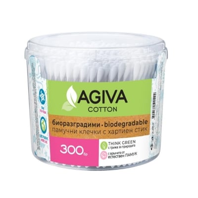 Биоразградими клечки за уши в кръгла кутия Agiva, 300 броя