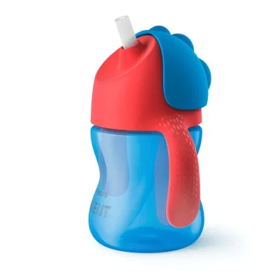 Неразливаща се чаша със сламка Philips Avent - С дръжки синя, 200 ml