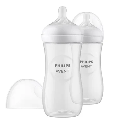 Комплект 2 броя шишета за хранене Philips Natural Response, 330 ml - с биберон със сила на потока 4, 3м+