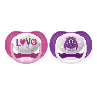 Залъгалки Philips Avent - Ultra Air Happy, с Декорация и надпис Love за стерилизиране, 6-18 m, 2 броя