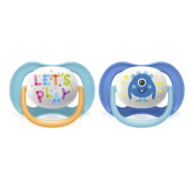 Залъгалки Philips Avent - Ultra Air Happy, с Декорация и надпис с кутия за стерилизиране, 6-18 m, 2 броя