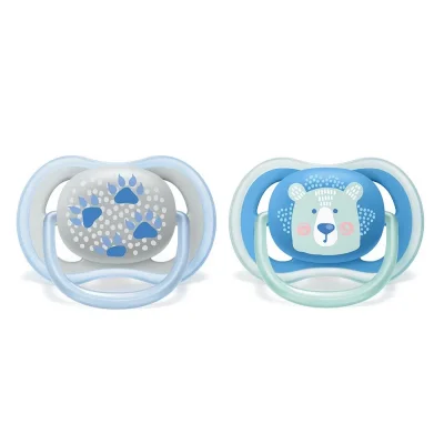 Залъгалки Philips Avent - Ultra Air, с декорация Лапи и мече с кутия за стерилизиране, 6-18 m, 2 броя