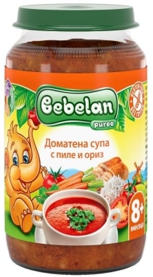 Месно пюре Bebelan Puree - Доматена супа с пиле и ориз, 220 g