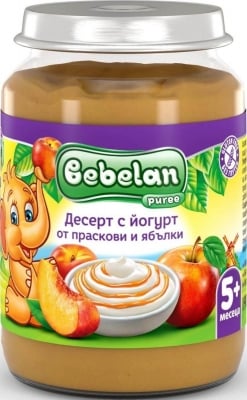 Плодов десерт Bebelan Ovko - Праскови и ябълки с йогурт, 190 g