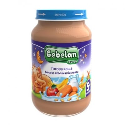 Млечна каша Bebelan Puree - Банани, ябълки и бисквити, 190 g