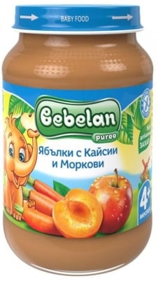  Плодово пюре Bebelan Puree - Ябълки, кайсии и моркови, 190 g