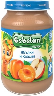 Плодово пюре Bebelan Puree - Ябълки и кайсии, 190 g