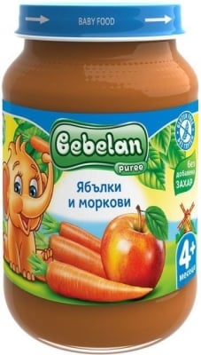 Плодово пюре Bebelan Puree - Ябълки и моркови, 190 g