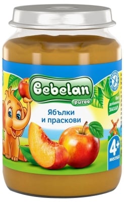 Плодово пюре Bebelan Puree - Ябълки и праскови, 190 g