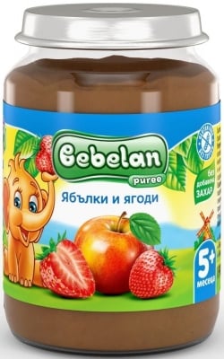 Плодово пюре Bebelan Puree - Ябълки и ягоди, 190 g