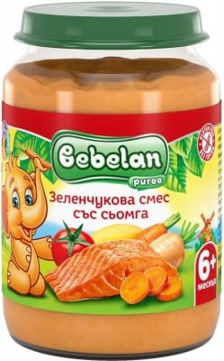 Пюре Bebelan Puree - Зеленчукова смес със сьомга, 190 g