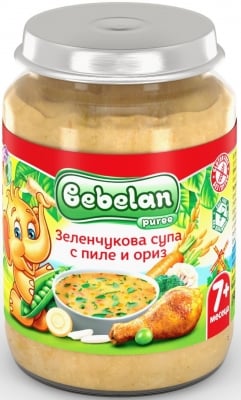 Пюре Bebelan Puree - Зеленчукова супа с пиле и ориз, 190 g