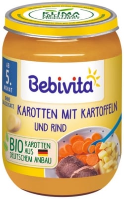 Био пюре Bebevita - Картофи, моркови и телешко месо, 190 g