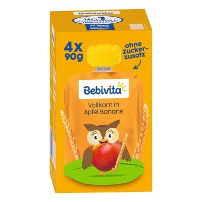 Плодова закуска Bebivita - Пълнозърнеста шпелта с ябълка и банан, 90 g