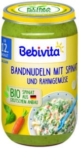 Био пюре Bebivita - Макарони, спанак, зеленчуци и сметана, 250 g