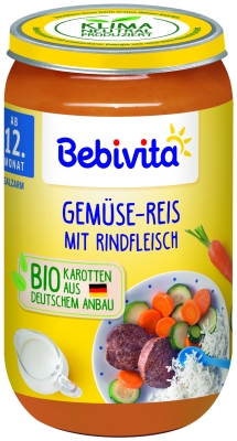 Био пюре Bebivita - Зеленчуци, ориз и телешко месо, 250 g