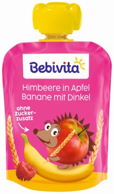 Плодова закуска Bebivita - Ябълка, банан и малина със спелта, 90 g