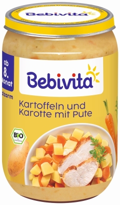 Био пюре Bebivita - Картофи и заеленчуци с пуешко месо, 220 g