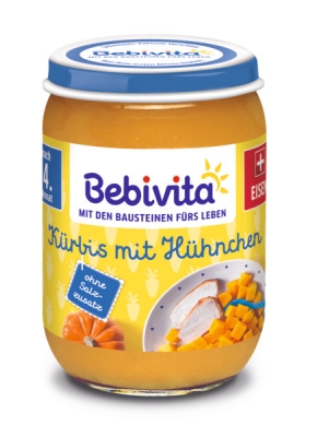 Био пюре Bebivita - Тиква, пилешко месо и ябълка, 190 g