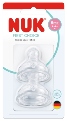 Силиконови биберони за шише NUK - First Choice, размер XL, 6+ m, 2 броя