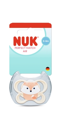 Силиконова залъгалка NUK - Perfect Match Air, Лисица с кутия за стерилизиране, 0-6 m