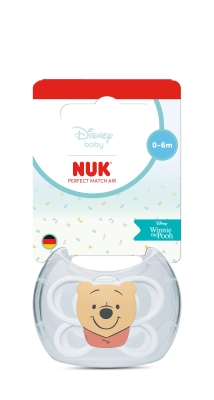 Силиконова залъгалка NUK - Perfect Match Air, Бяла, Мечо Пух, 0-6 m