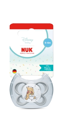 Силиконова залъгалка NUK - Perfect Match Air, Сива, Мечо Пух, 0-6 m
